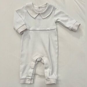 Embroidered Cross Peter Pan Collared One Piece - Size 3 Months